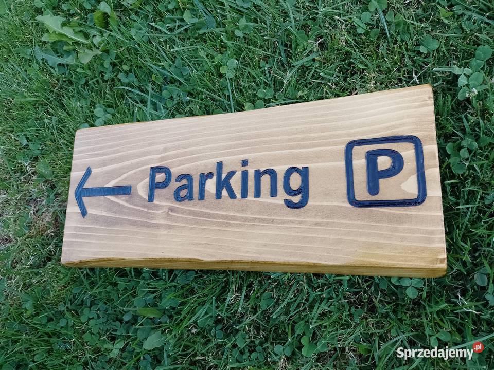 Szyld drewniany tablica PARKING kierunkowa Warszawa