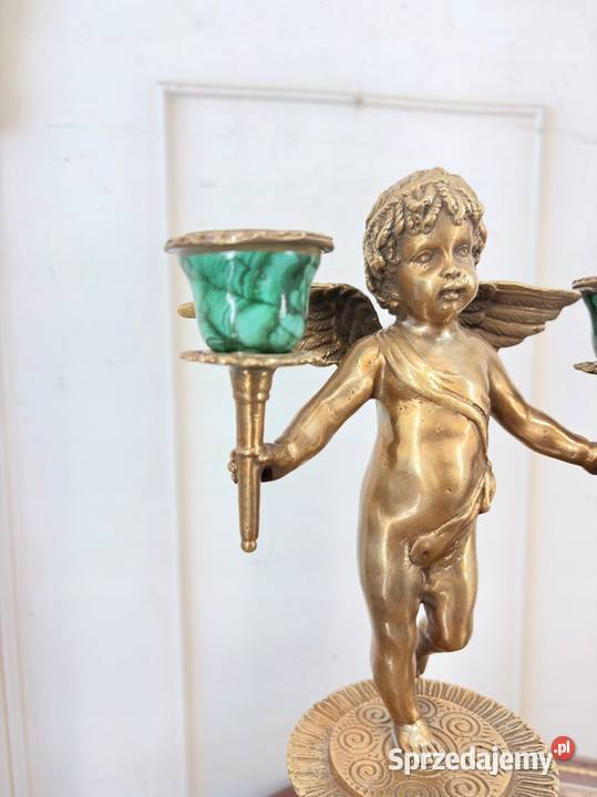 2 Zielone Świeczniki Porcelana Brąz Amory Anioły małopolskie Kraków