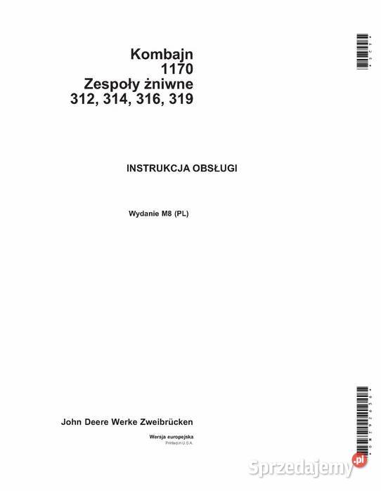 JD 1020v Instrukcja katalog obsługi napraw Szamotuły sprzedam
