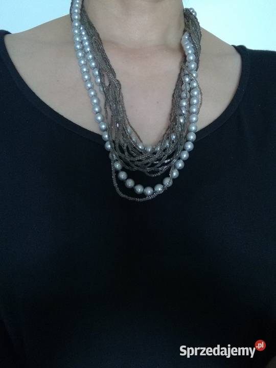 Naszyjnik z popielatych perełek koralików Kraków sprzedam