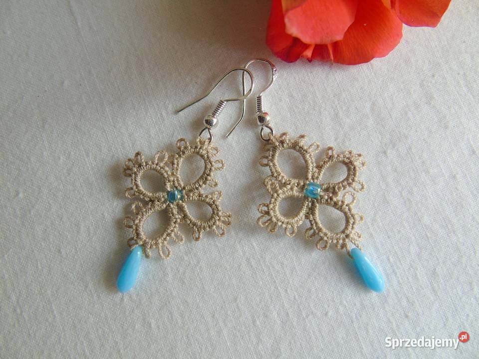 Kolczyki frywolitkowe różne wzory i kolory Wiśniowa