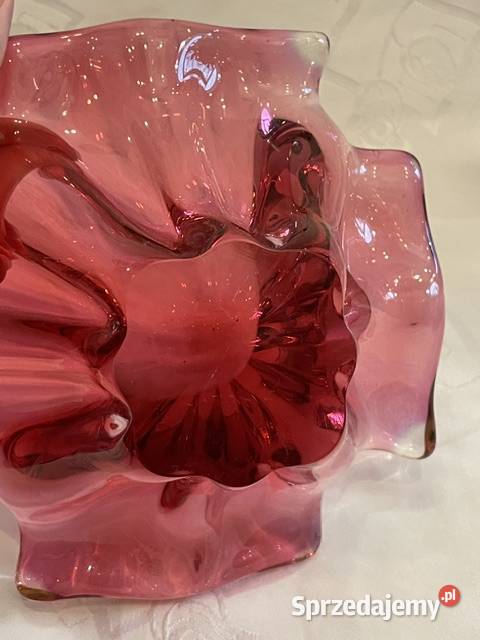 Różowa artystyczna patera ze szkła Bohemia
