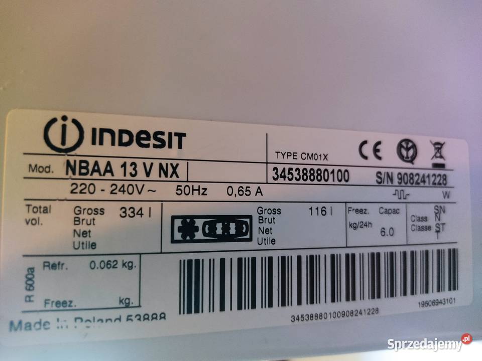 Lodówko zamrażarka INDESIT 187cm Warszawa