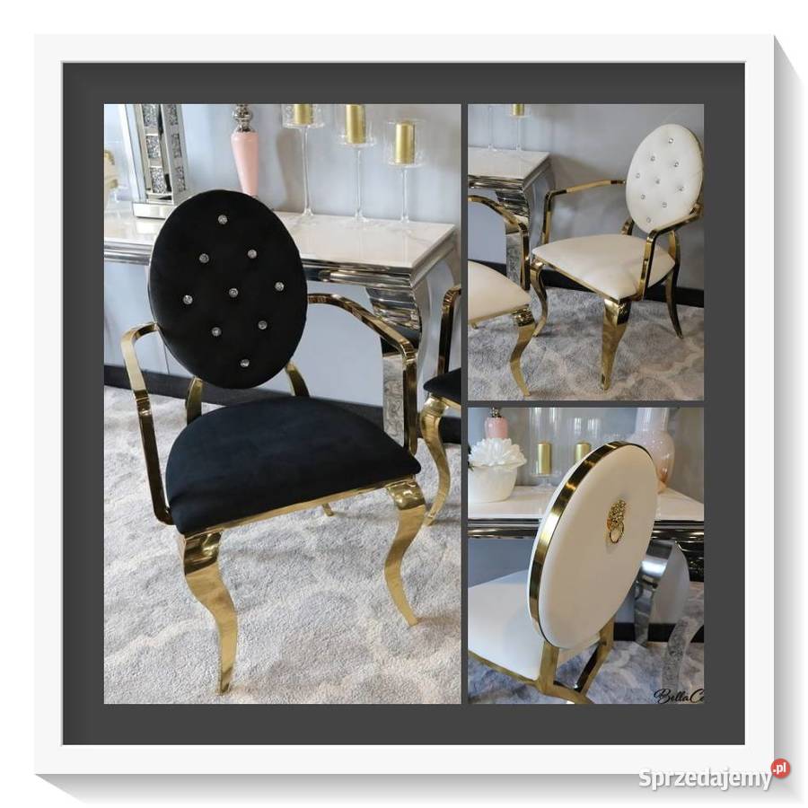 Krzesło Ludwik II Gold glamour Arms pikowane Warszawa