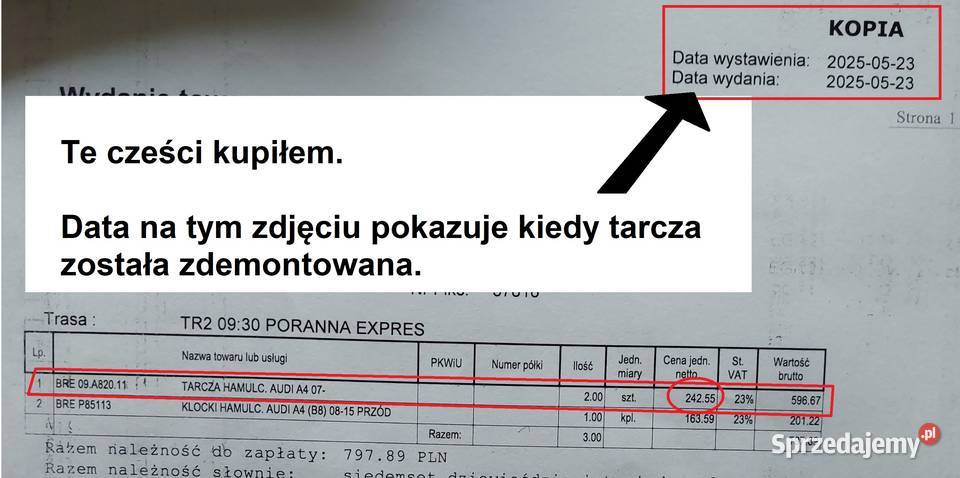 Tarcza hamulcowa Audi A4 B8 osobowe