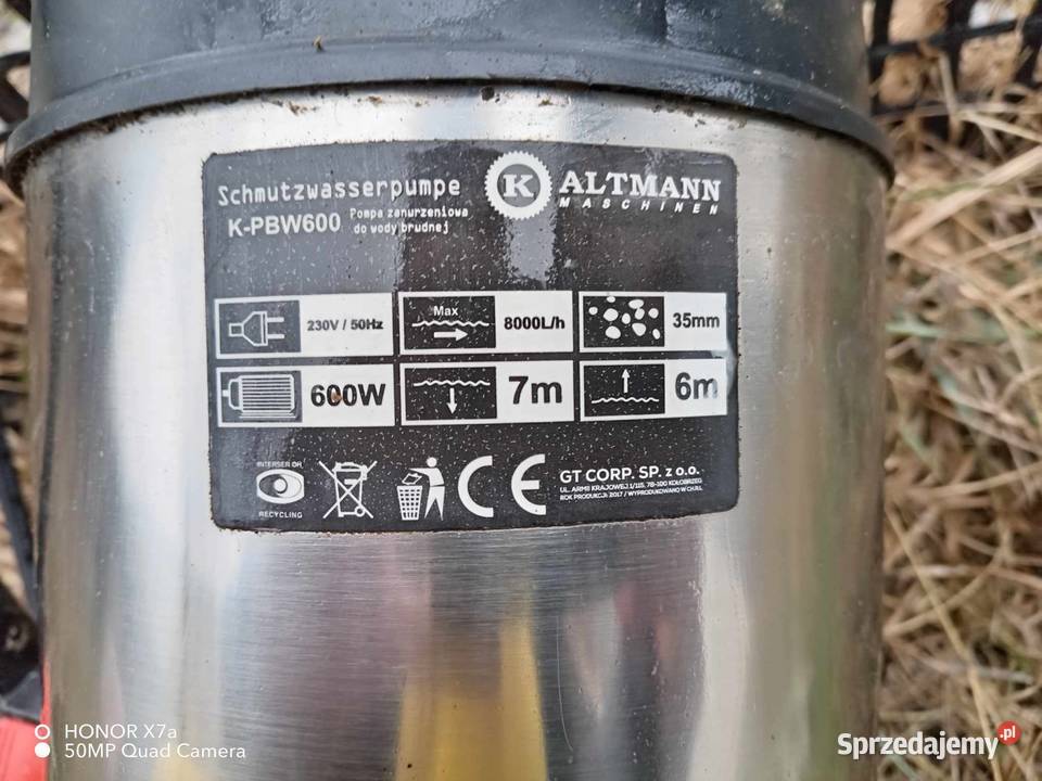 Pompa zanurzeniowa do wody brudnej 600w KALTMANN Daleszyce sprzedam