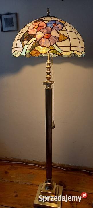 Piękna mosiężna lampa podłogowa witraż w stylu Skierniewice