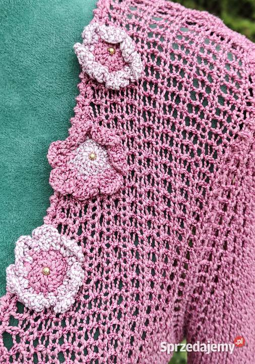 Różowy sweter boho M 38 ażurowy szydełkowy Szczecin