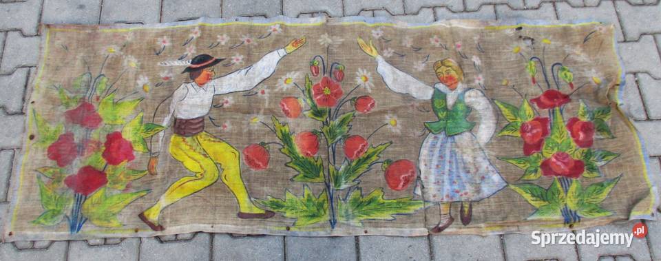 Stara Makata Tapiseria na Lnianym Szarym Płótnie