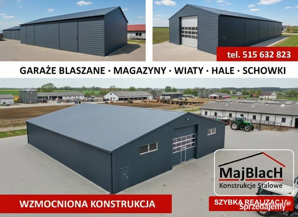 Dwuspadowy Grafitowy Garaż Blaszany Otwarty Hala Inowrocław