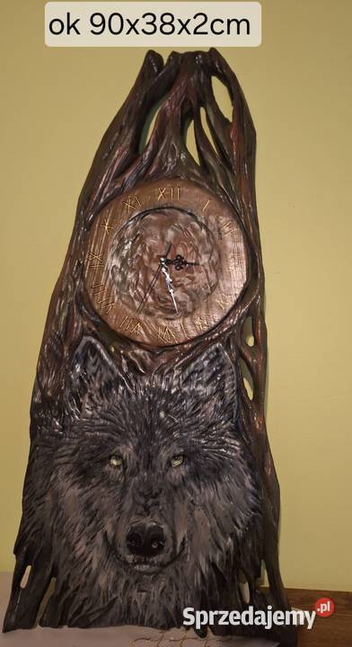 Płaskorzeźba wilk zegar w jednym Rękodzieło Strzyżów
