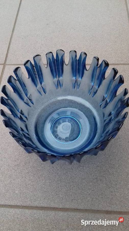 Misa Patera szklana niebieskie szkło Porcelana i szkło Aleksandrów Łódzki