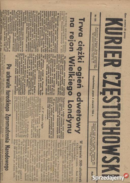 Kurier Częstochowski RVI 1944 184 Szczecin sprzedam