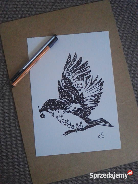 Rysunek ptak cienkopis A4 250gm2