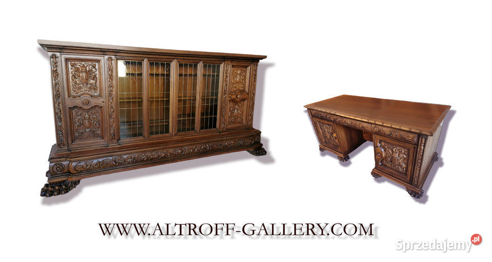 Ogromny neorenesansowy orzechowy komplet Wrocław