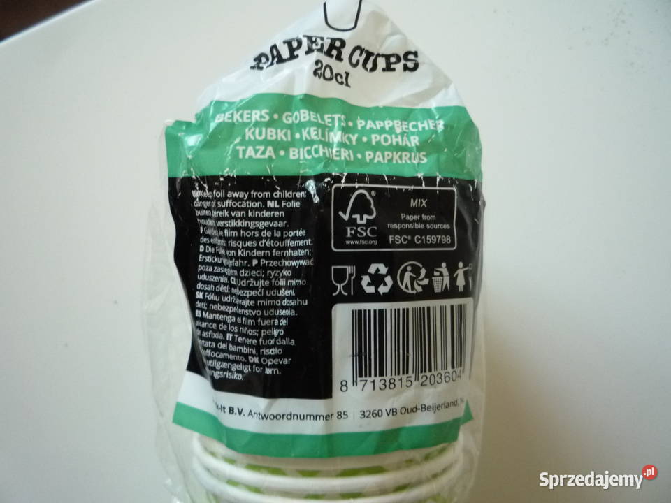 14 sztuk Kubki papierowe Biało zielone 200ml Szczecin