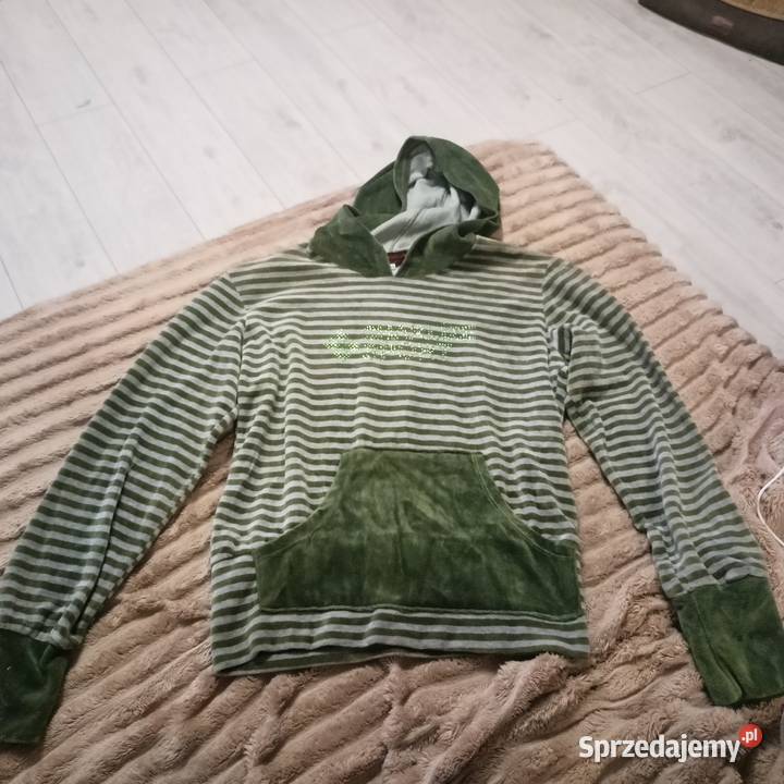 Welurowa bluza z kapturem w paski vintage Y2K wielkopolskie Bralin