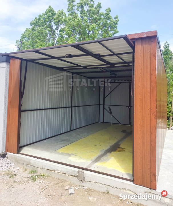Garaż blaszany 3x5m 2x Brama drzwi złoty dąb Leszno