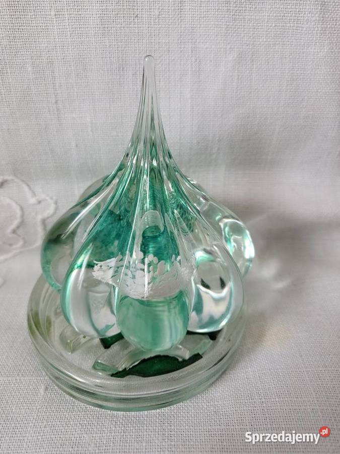 Szklo artystyczne szpikulec KWIAT z podstawka Porcelana i szkło łódzkie Łódź