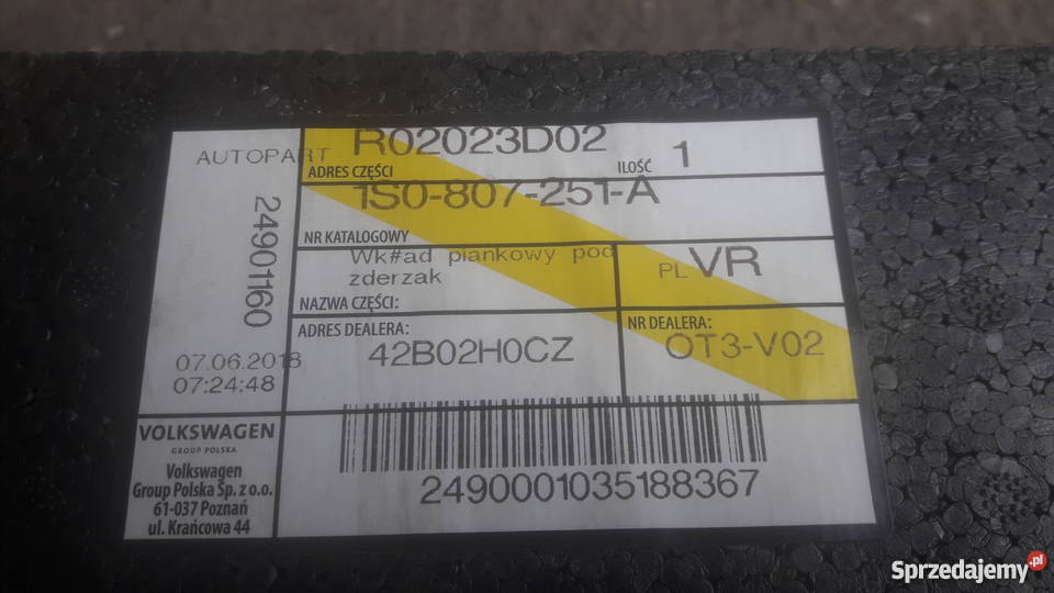 Absorber tylnego zderzaka VW UP MII CITIGO dolnośląskie Wrocław