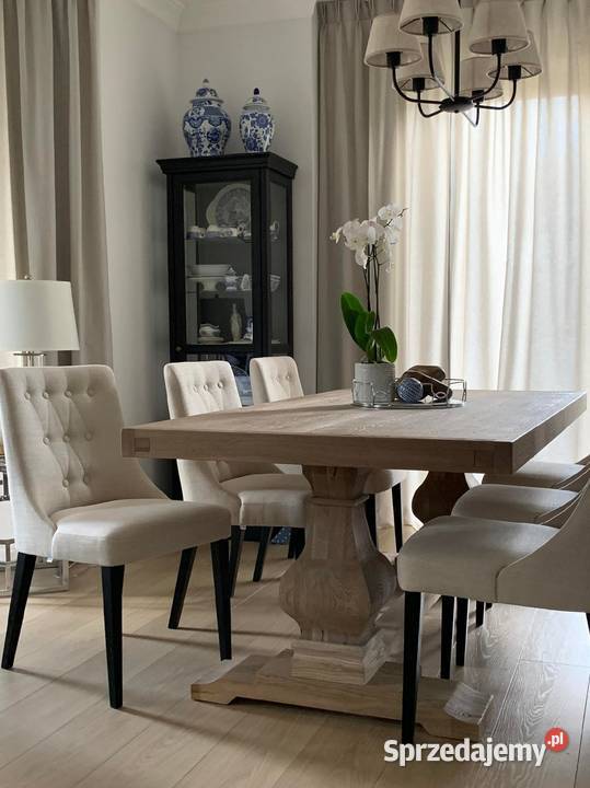 Stół dębowy rozkładany na dwóch masywnych nogach Łódź