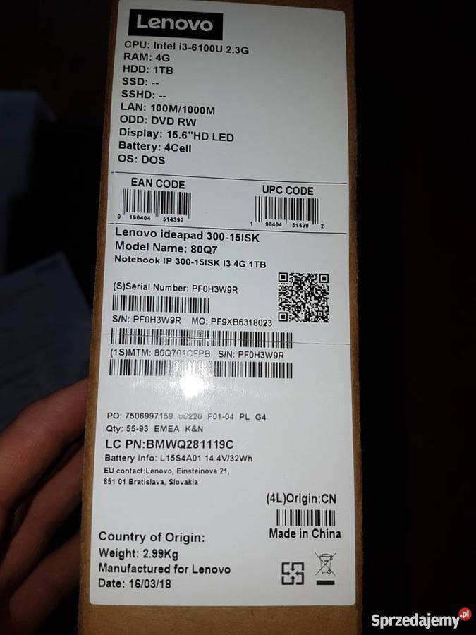 Laptop Lenovo Ideapad 30015ISK nowy