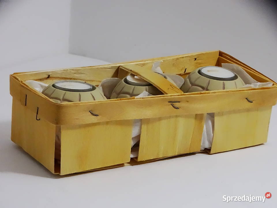 Zestaw dekoracyjny 3 świeczniki koszyk drewniany