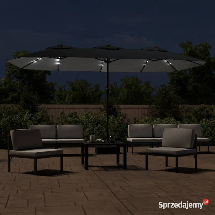 Podwójny parasol ogrodowy z LED czarny 449x245 Warszawa
