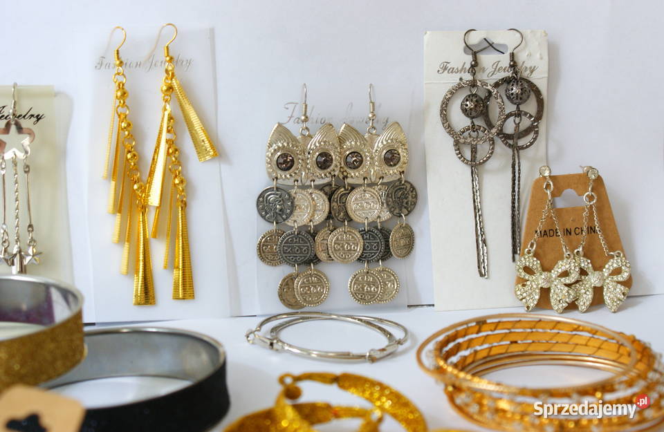 57 zestaw komplet biżuterii kolczyki zlote Ozdoby podkarpackie Krosno