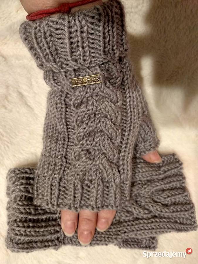 Rękawiczki mitenki szare wełna Dla kobiet mazowieckie Warszawa