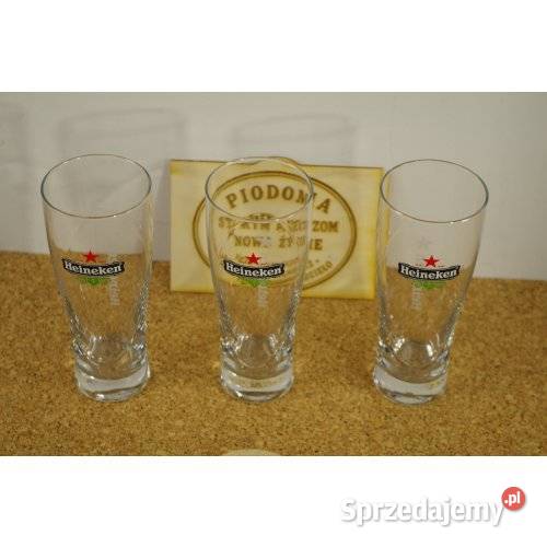 Komplet 3 szklanek do piwa Heineken firmowe