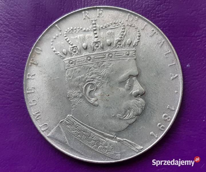 MonetaKopia 5 LIRÓW TALAR 1891 UMBERTO I 39 Pruszków sprzedam