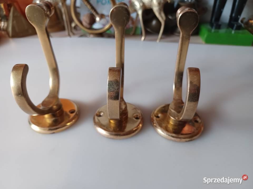 Trzy mosiężne masywne stylowe wieszaki Poznań