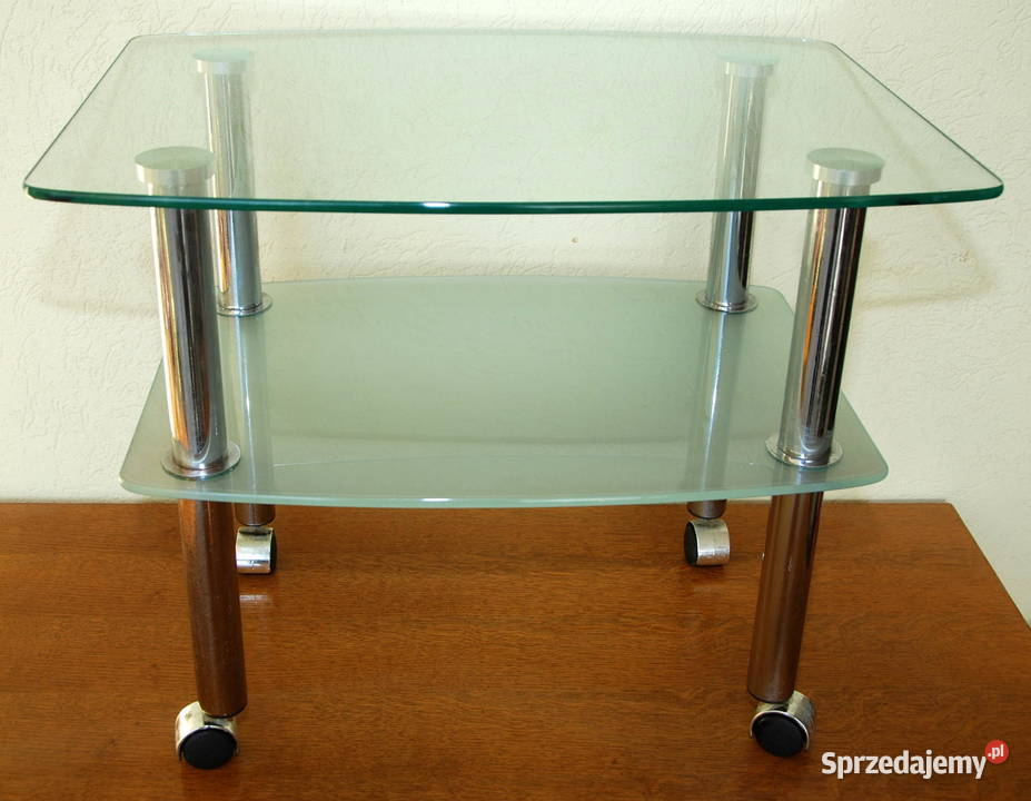 Szklany stolik kawowy szkło chrom na kółkach Kalinowo