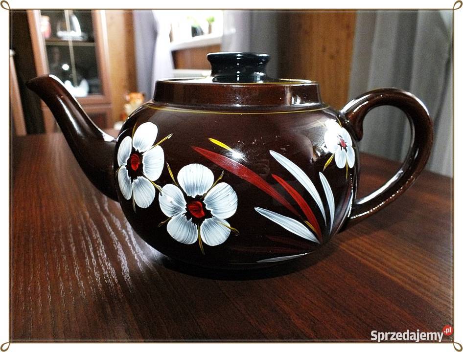 Stary śliczny ceramiczny dzbanek imbryk ręcznie Żary