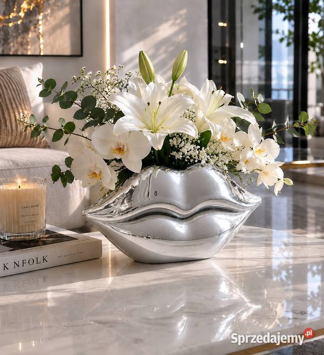 Ceramiczny Wazon Usta Glamour Srebrna Dekoracja Golkowice