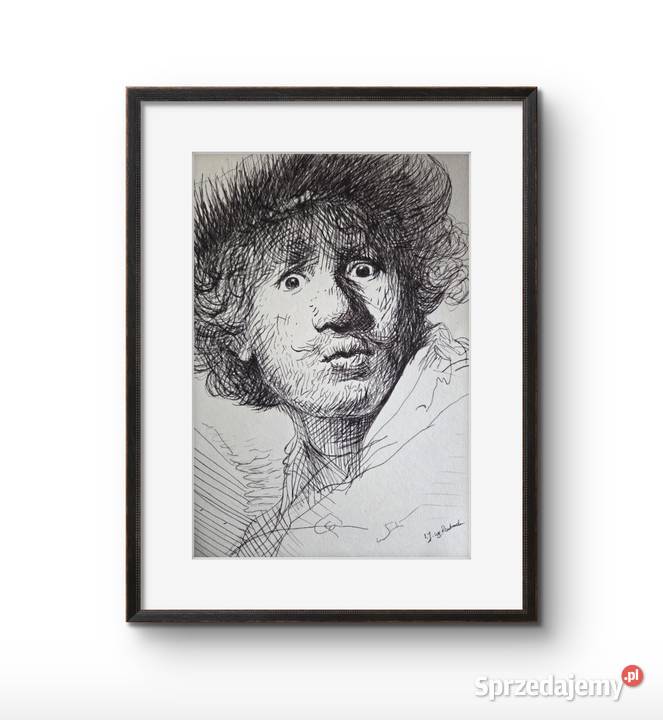 Odręczny rysunek Autoportret według Rembrandta Żary