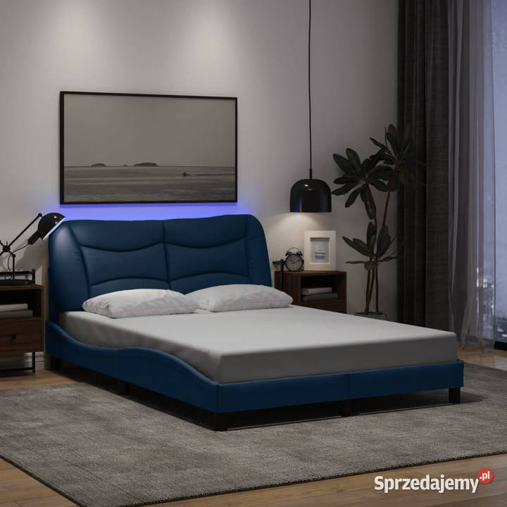 Rama łóżka z LED niebieska tkanina 140x200 Warszawa