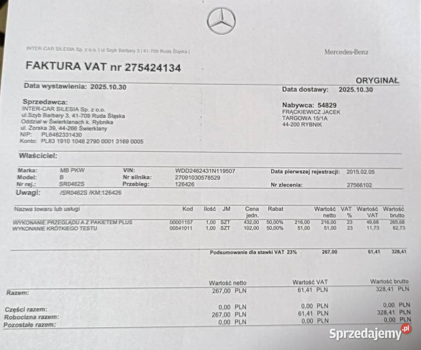 Mercedes Bklasa W246 B200 sprzedam