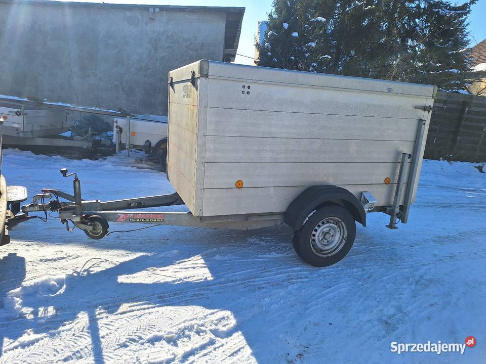 Przyczepa jednoosiowa mocna kontener box alu dmc Boeckman Lubsko sprzedam