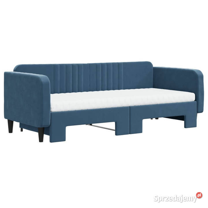 Sofa rozsuwana z materacami niebieska aksamit
