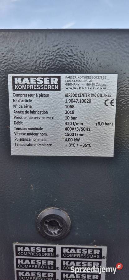 Kompresor tłokowy Kaeser Airbox Center 840 Kompresory Jelcz-Laskowice sprzedam
