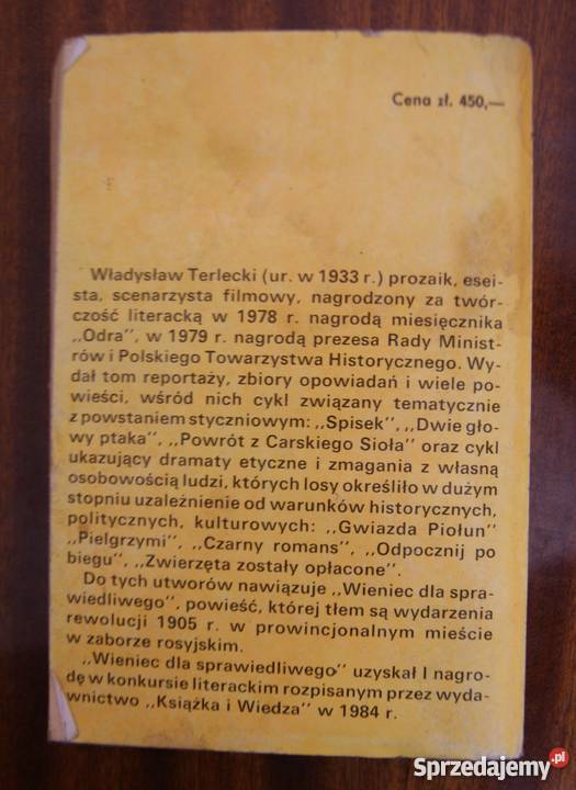 Władysław Terlecki Wieniec sprawiedliwego Rok wydania 1988 Parczew