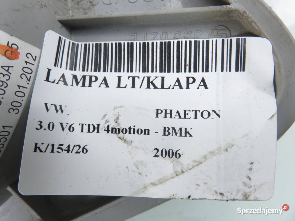 LAMPA LEWA TYLNA KLAPA VW PHAETON 333655L Lampy tylne