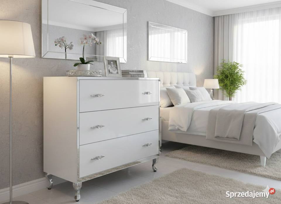 Komoda Szklana Biała Lustrzana 90 Cichy Domyk