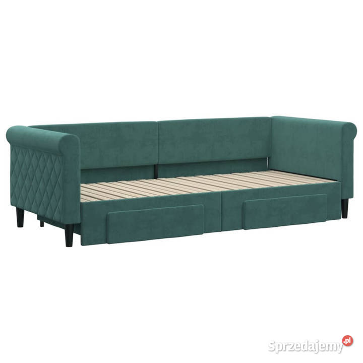 Sofa rozsuwana z szufladami ciemnozielona Łóżka