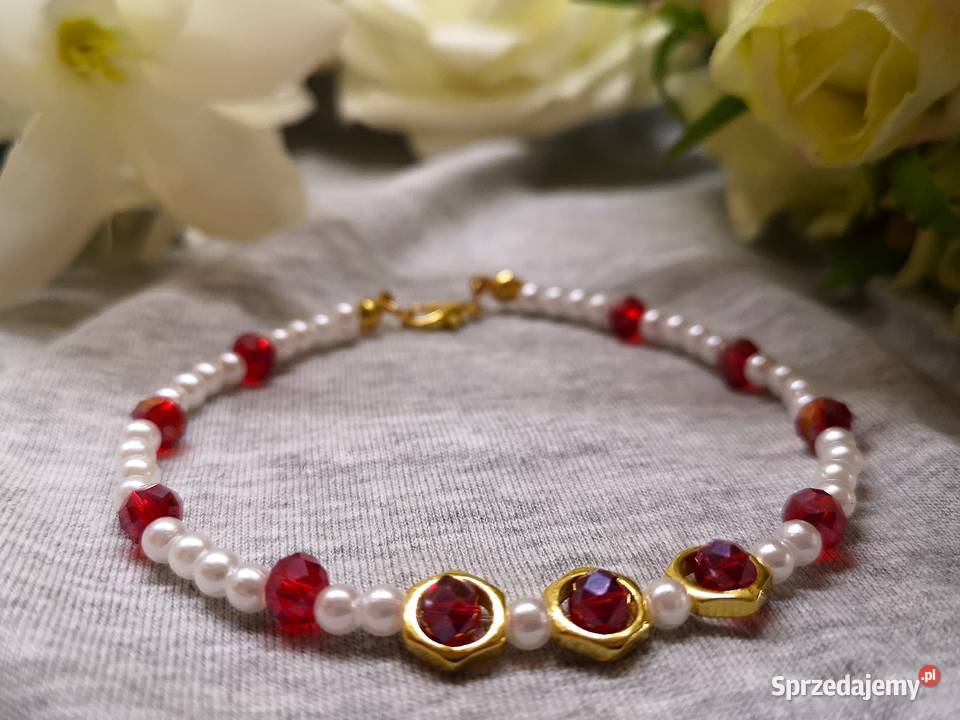 Bransoletka damska z perłowymi czerwonymi Kielce sprzedam