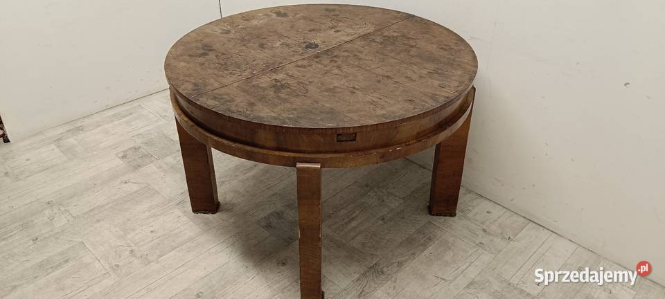 art deco stół fornir orzech okrągły rozkładany Radomsko