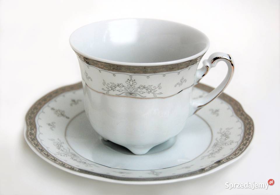 Srebrzona filiżanka ze spodkiem BOLERO porcelana lubelskie Lublin