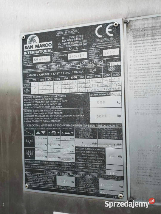 dźwig inny SAN MARCO SM351 Dźwig Budowlany 2010r pełny VAT Widełki